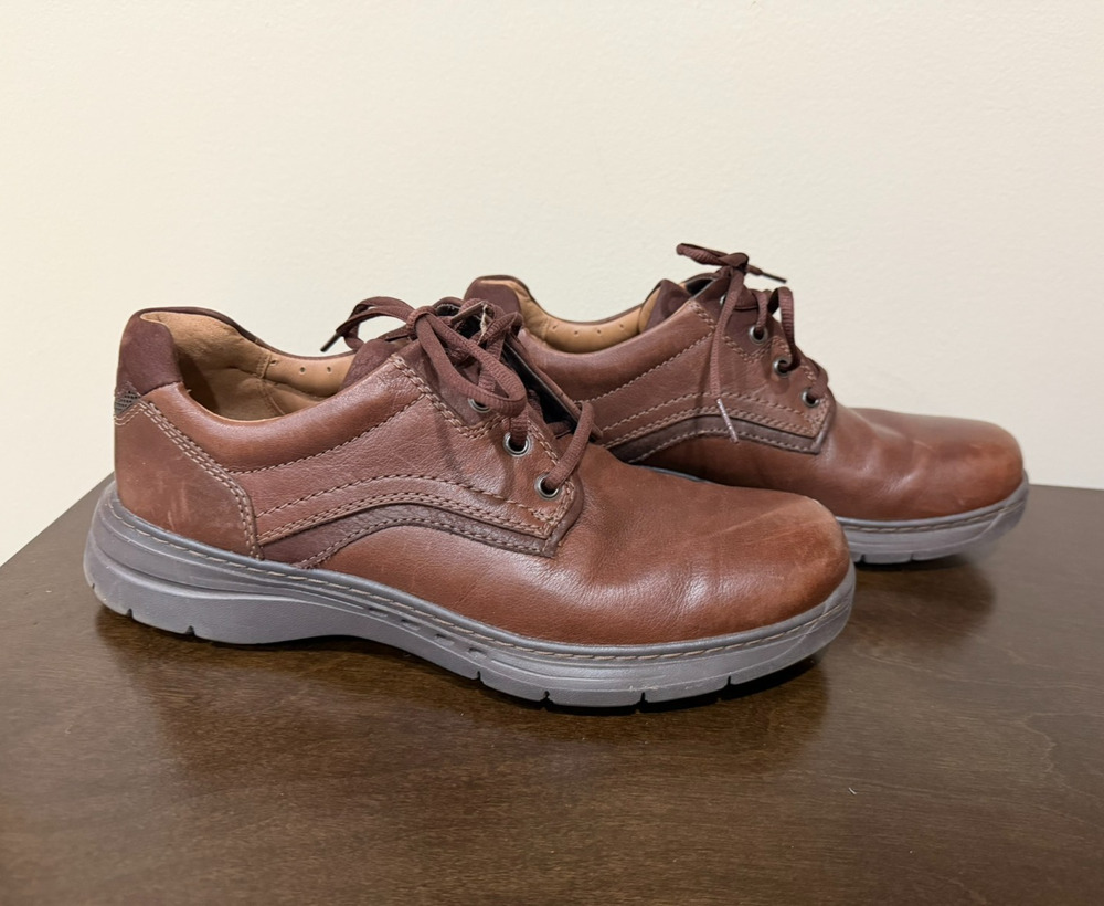 Clarks Un Brawley Pace Sz 10 Lace Up Mahogany Brown Shoes Leather Casual Oxford